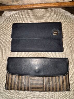 Fendi Vintage Black and Black-Brown Striped Duo-Set of 2 Wallets